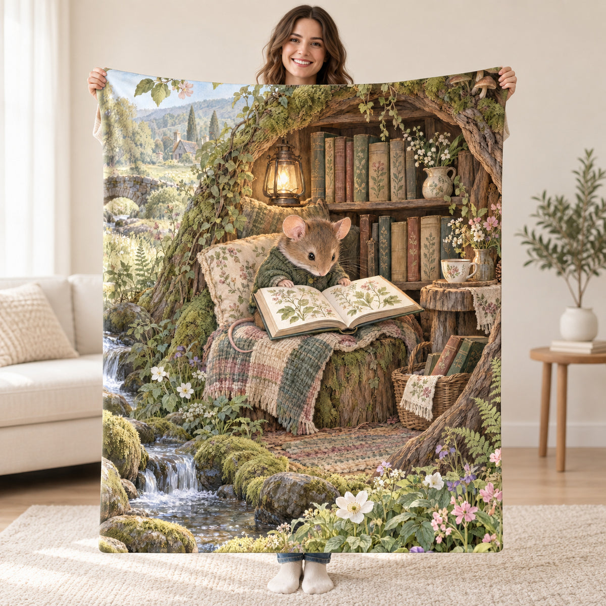 Wildflower Mouse blanket, held open