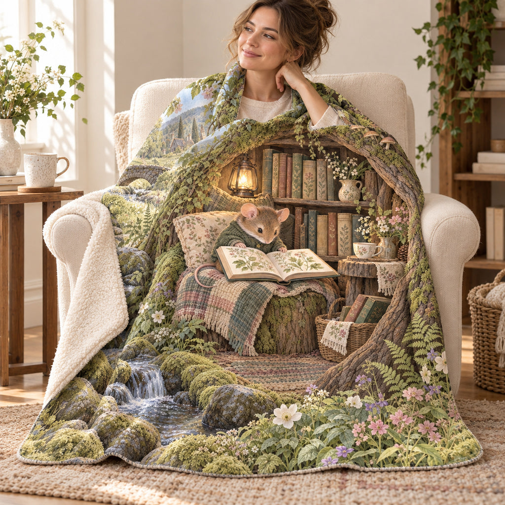 Wildflower Mouse blanket, wrapped around a reader