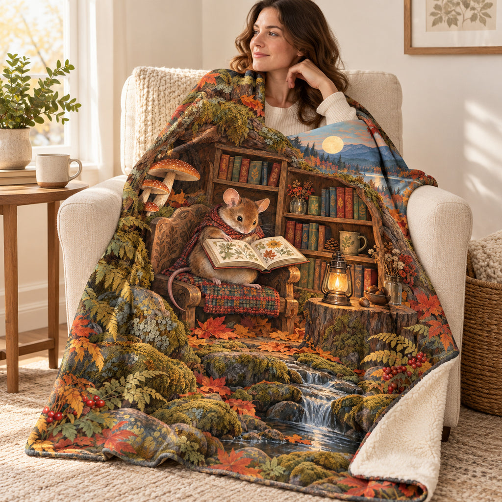 Harvest Manuscript blanket, wrapped around a reader