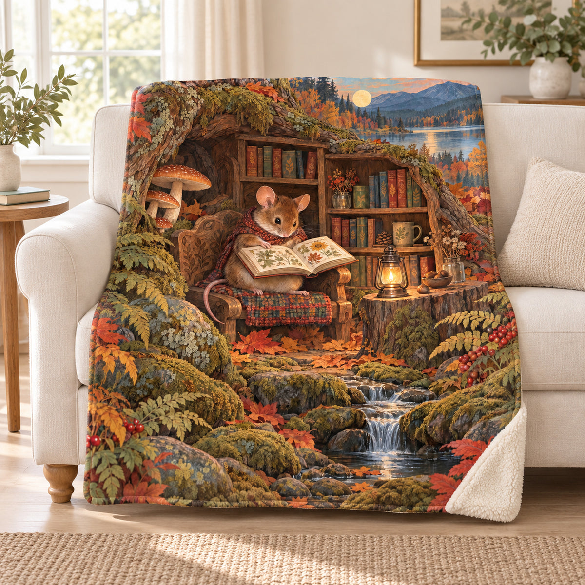 Harvest Manuscript blanket, on a sofa