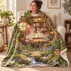 Mouse Family Storytime blanket, wrapped around a reader