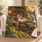 The Riverbank Library blanket, on a sofa