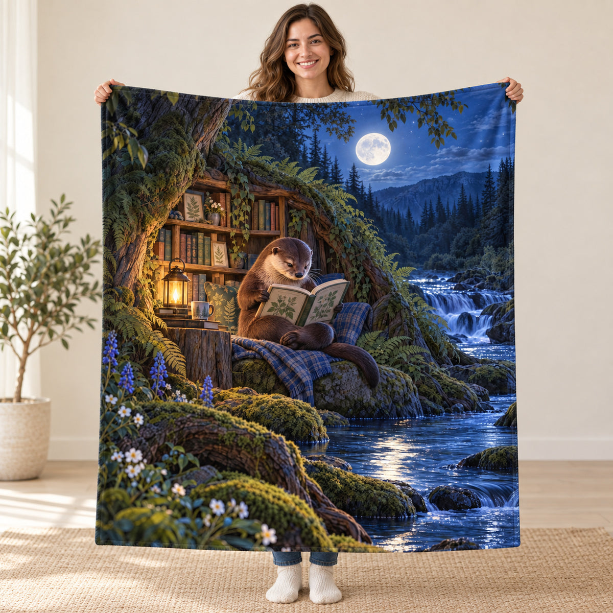 Moonlit River Reader blanket, held open