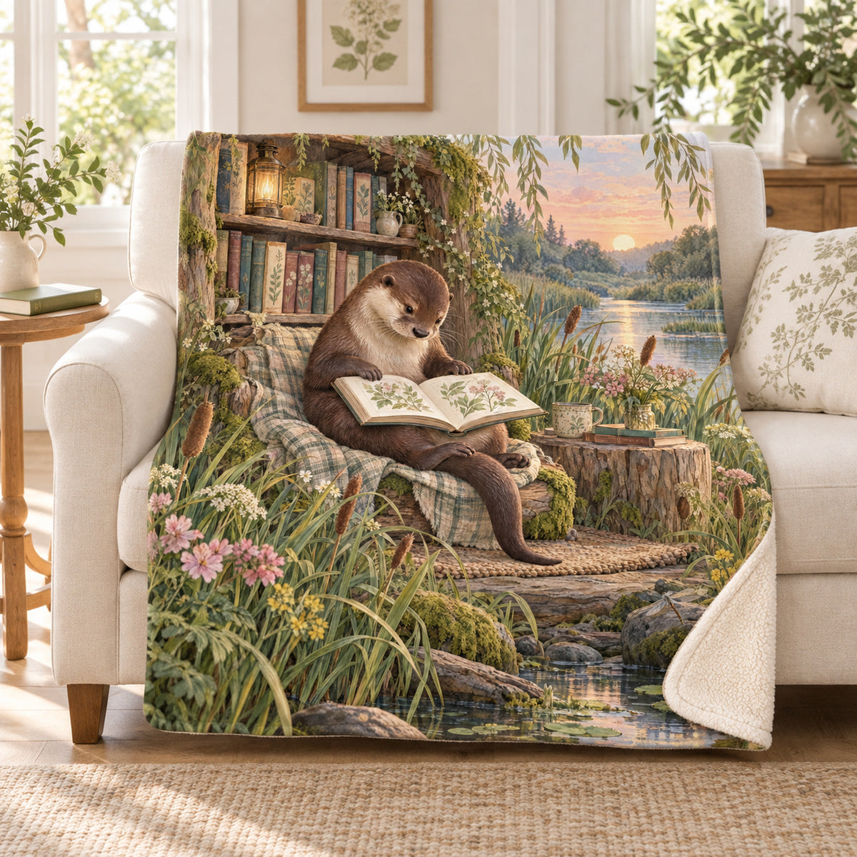 Reedbed Poetry blanket, on a sofa
