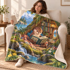 Little Otter's Story blanket, wrapped around a reader