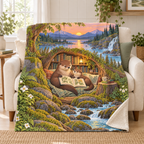 Otter Family Tales blanket, on a sofa