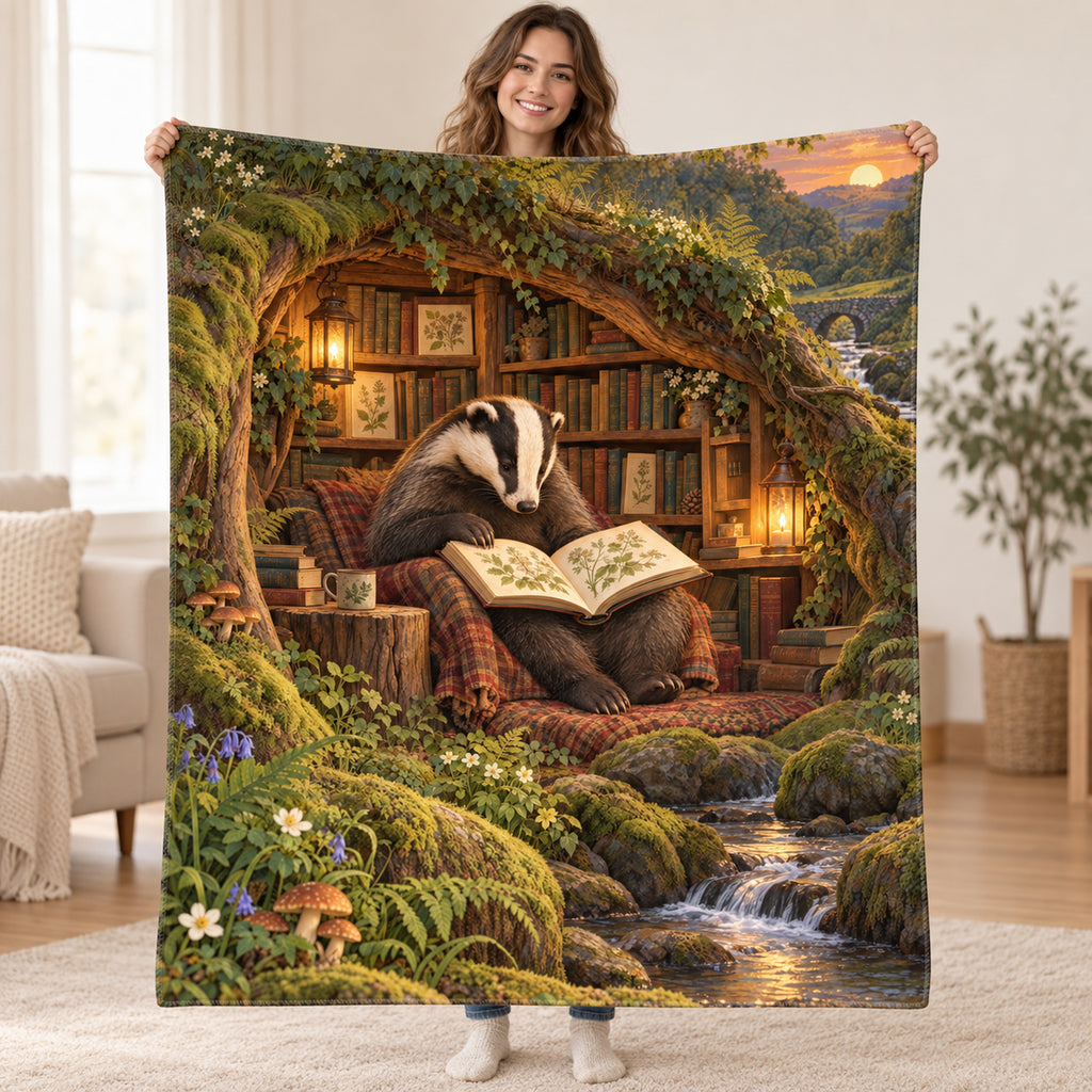 The Underground Library blanket, held open
