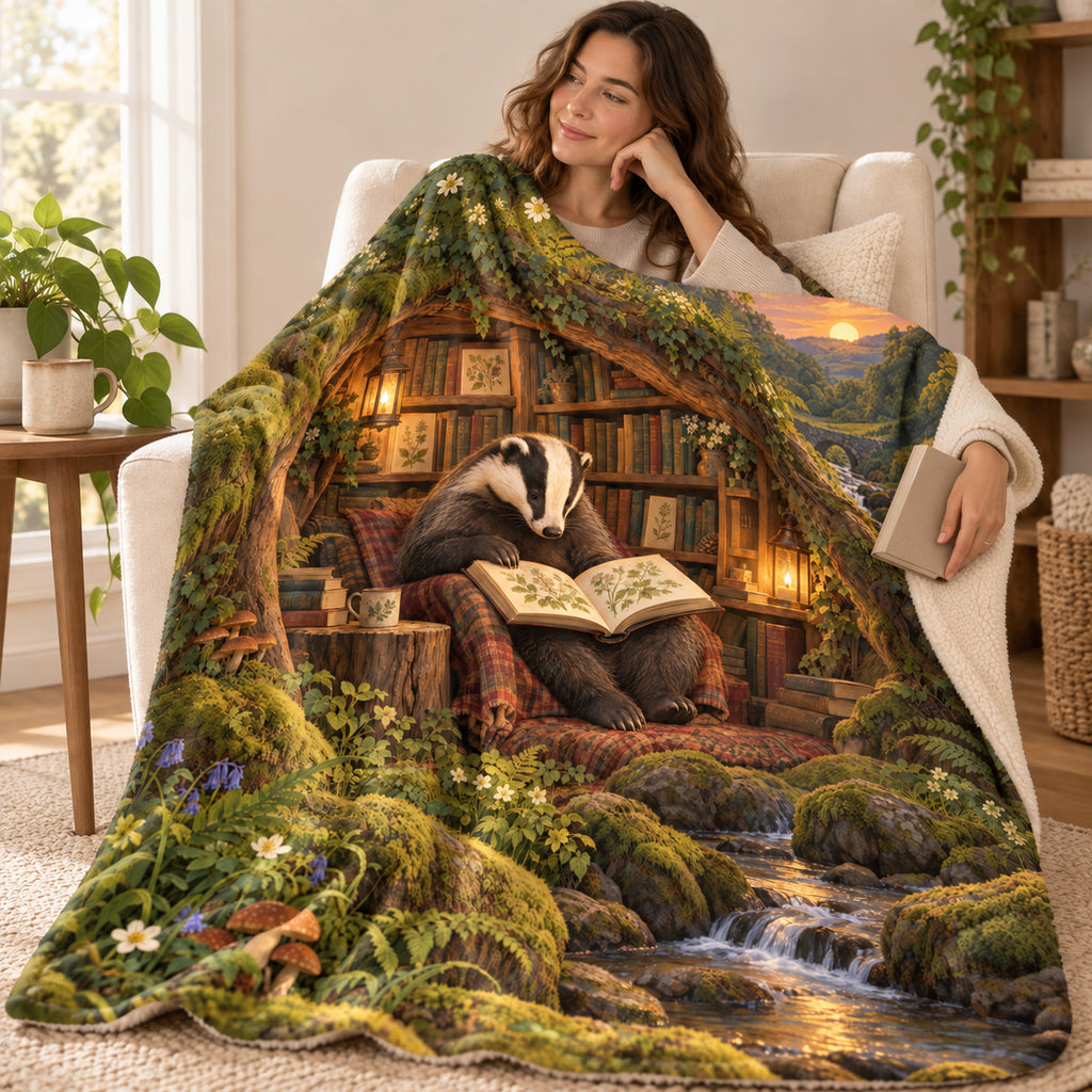 The Underground Library blanket, wrapped around a reader