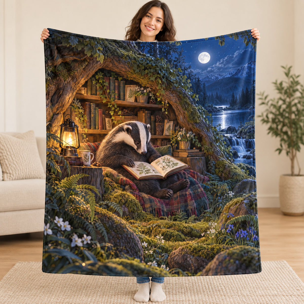 Lamplight Chapters blanket, held open