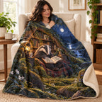 Lamplight Chapters blanket, wrapped around a reader
