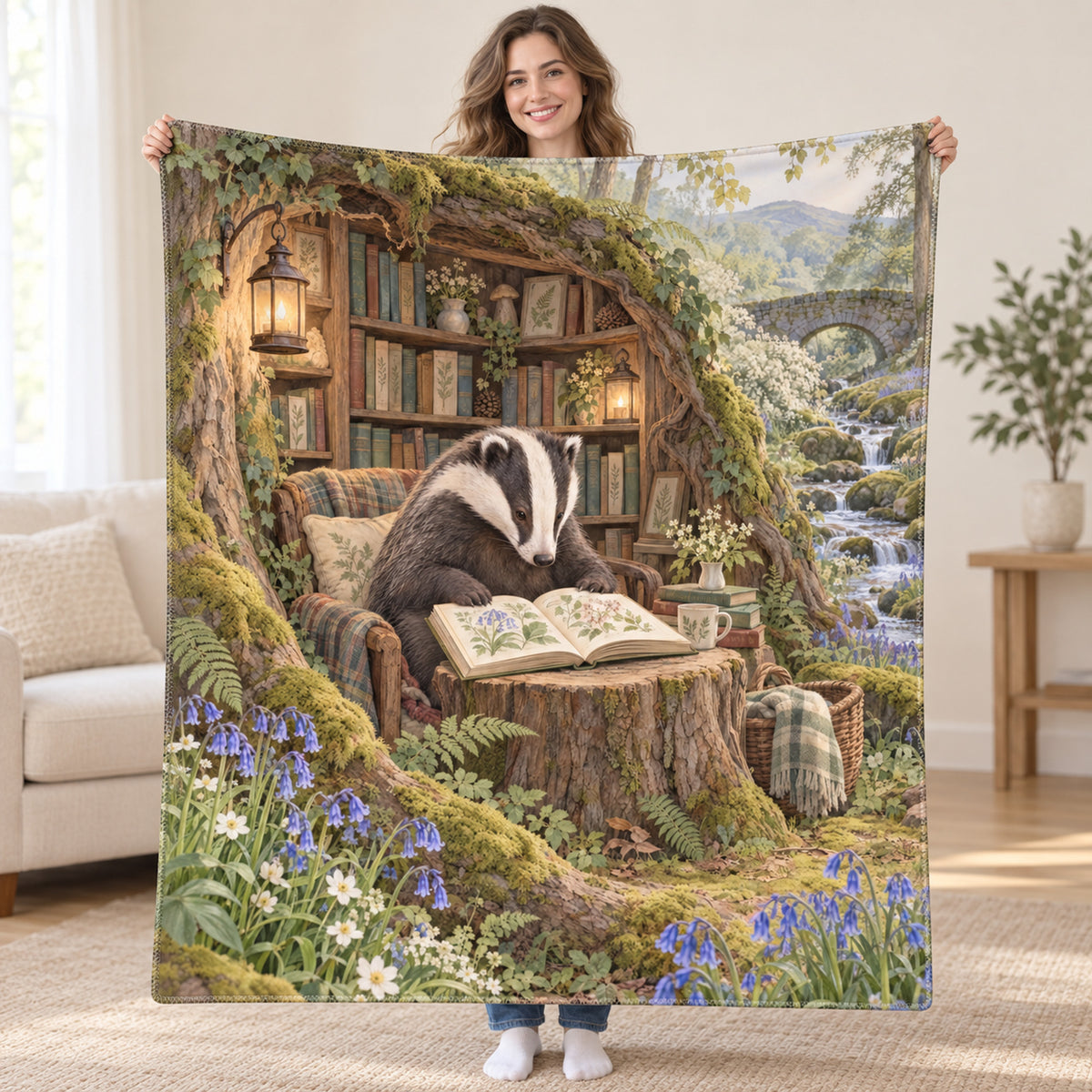 Bluebell Reader blanket, held open