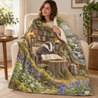 Bluebell Reader blanket, wrapped around a reader