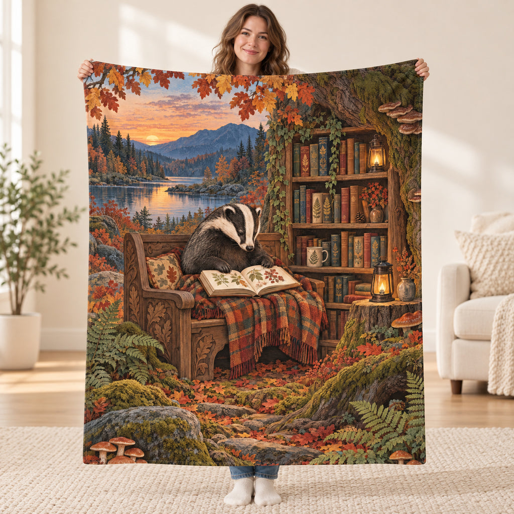 Autumn Sett Stories blanket, held open