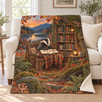 Autumn Sett Stories blanket, on a sofa