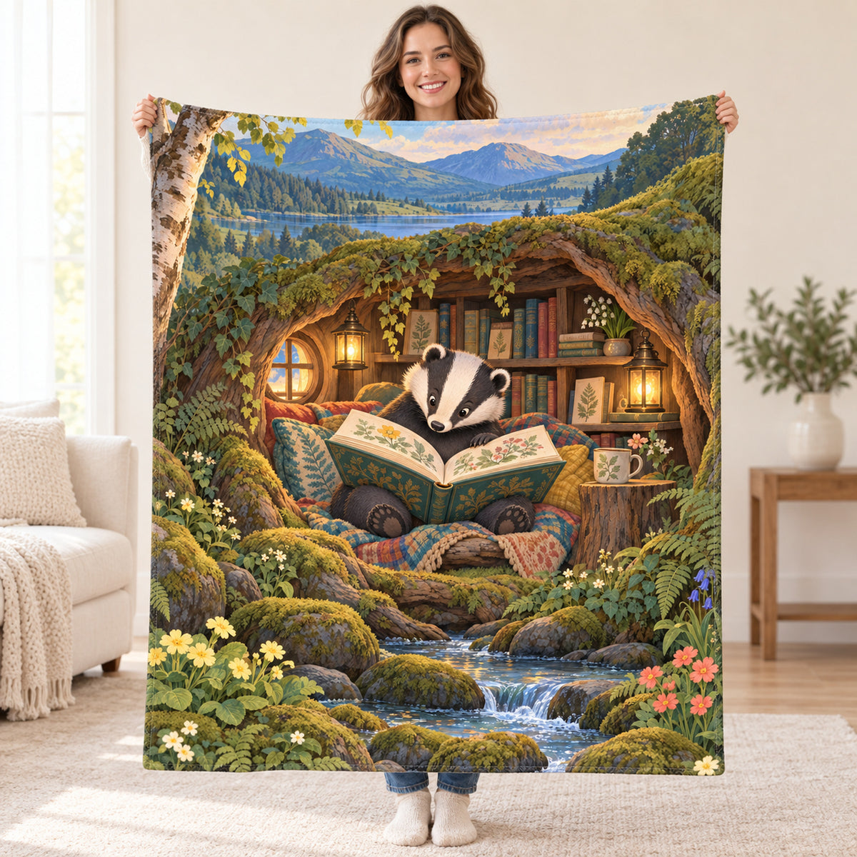 Little Badger's Book blanket, held open