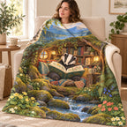 Little Badger's Book blanket, wrapped around a reader