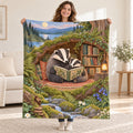 Badger Family Storytime blanket, held open