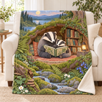 Badger Family Storytime blanket, on a sofa