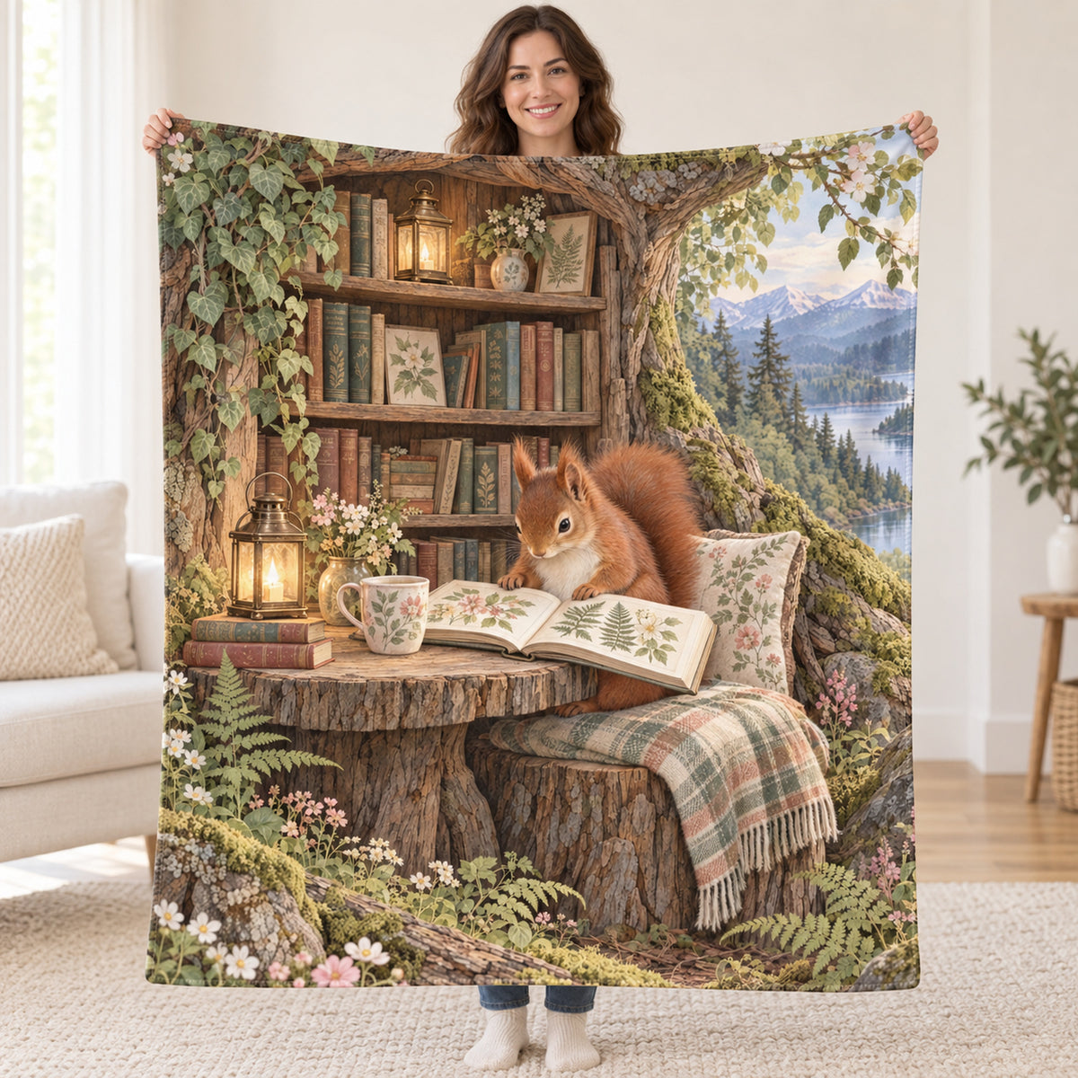 Blossom Branch Reader blanket, held open