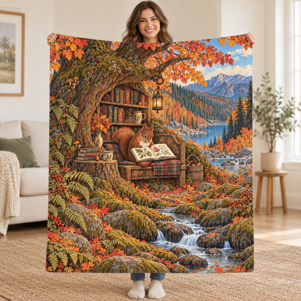 Acorn Almanac blanket, held open