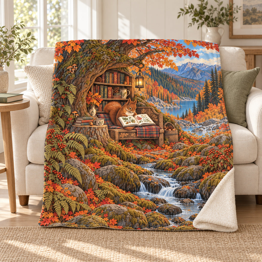 Acorn Almanac blanket, on a sofa