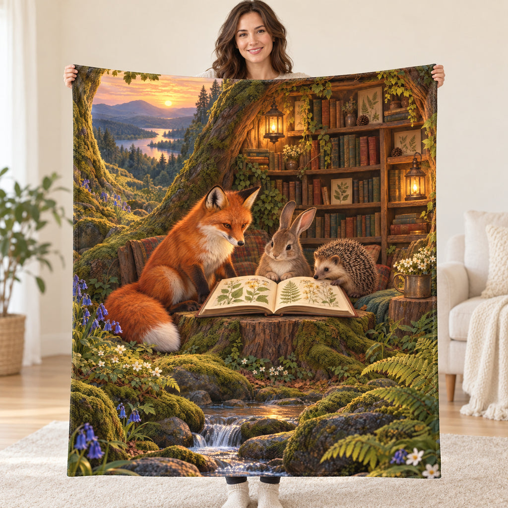 The Forest Reading Circle blanket, held open