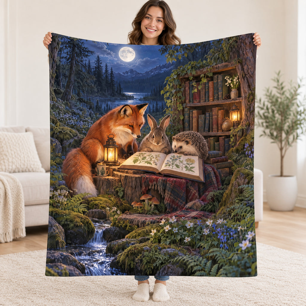 Moonlit Book Club blanket, held open