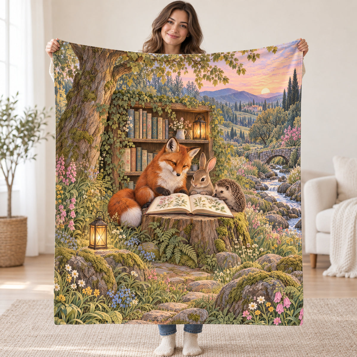 Meadow Poetry Friends blanket, held open