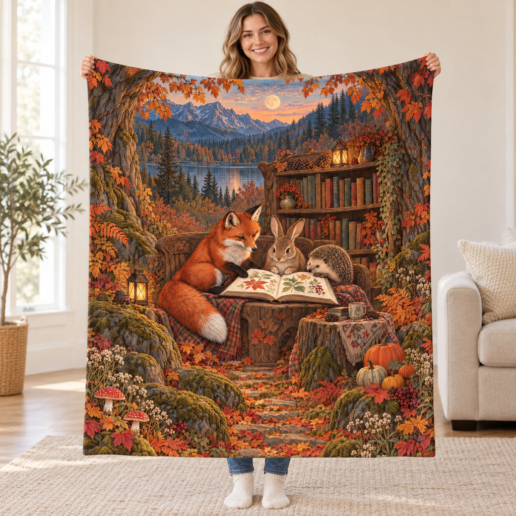 The Autumn Story Circle blanket, held open