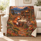 The Autumn Story Circle blanket, on a sofa