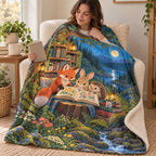 Tiny Readers Club blanket, wrapped around a reader