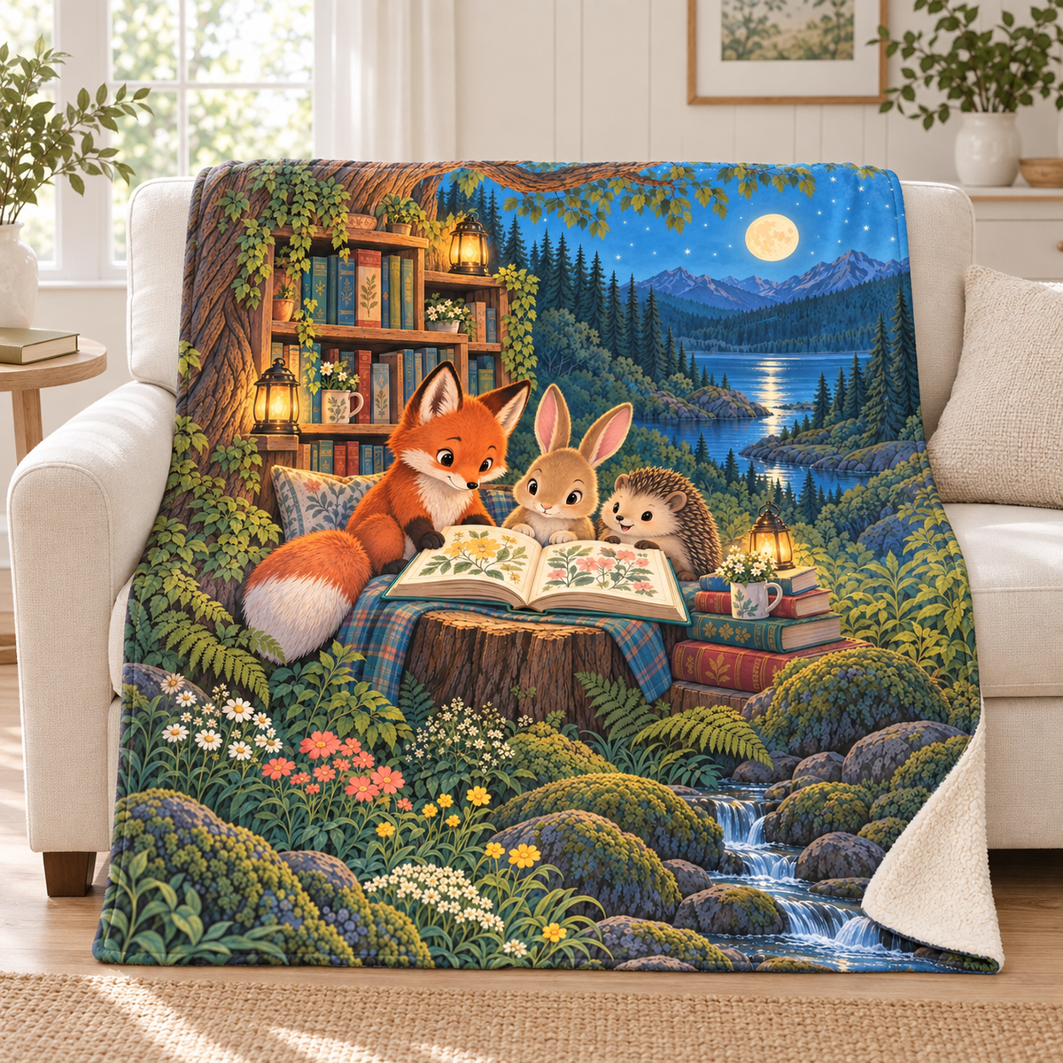 Tiny Readers Club blanket, on a sofa