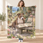 The Stone Bench blanket, held open