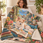 Patchwork Quilt Nap blanket, wrapped around a reader
