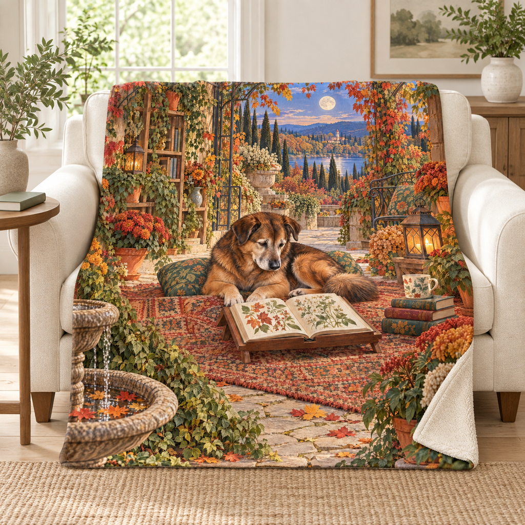 Autumn Lamplight blanket, on a sofa