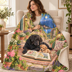 Two by the Book blanket, wrapped around a reader