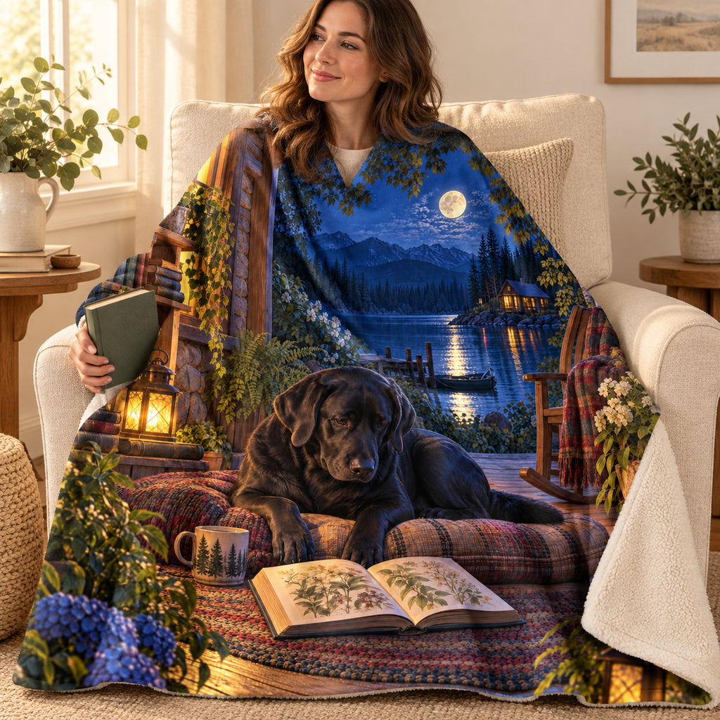 Moonlight on Water blanket, wrapped around a reader