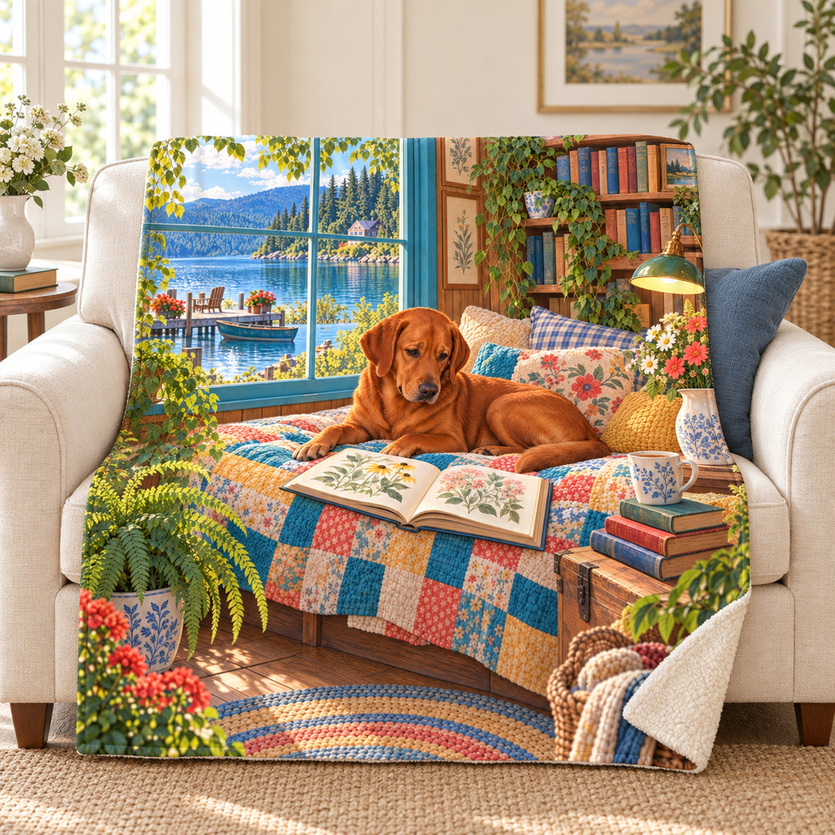 Cabin Window Quilt blanket, on a sofa