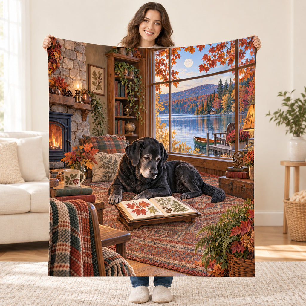 Fireside by the Lake blanket, held open
