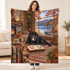 Fireside by the Lake blanket, held open