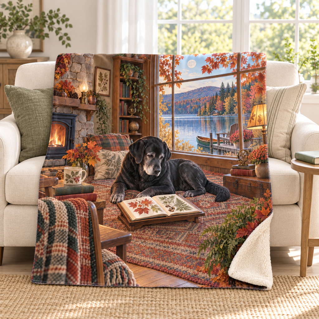 Fireside by the Lake blanket, on a sofa