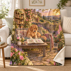 Golden Hour Chapters blanket, on a sofa
