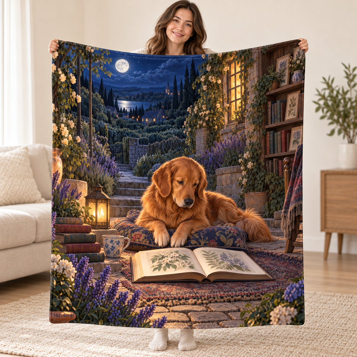 Moonlit Cypress blanket, held open