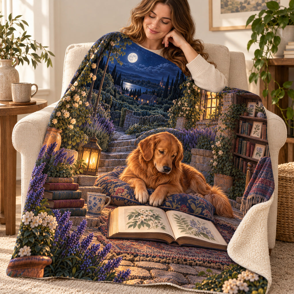 Moonlit Cypress blanket, wrapped around a reader