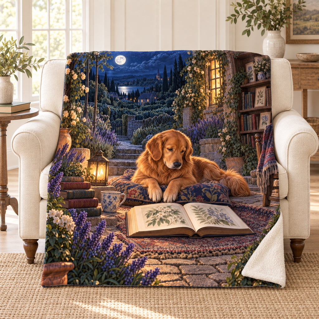 Moonlit Cypress blanket, on a sofa