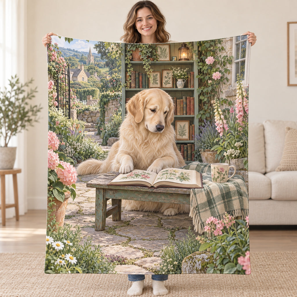 Rose Garden Steps blanket, held open