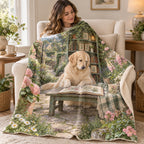 Rose Garden Steps blanket, wrapped around a reader