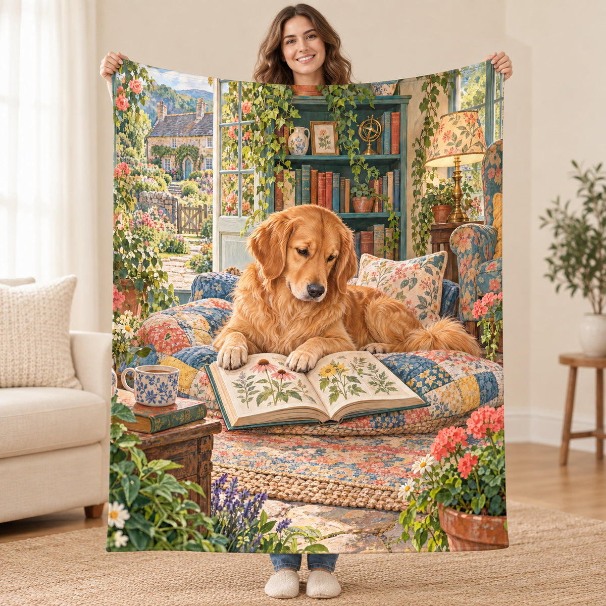 Tuscan Courtyard blanket, held open