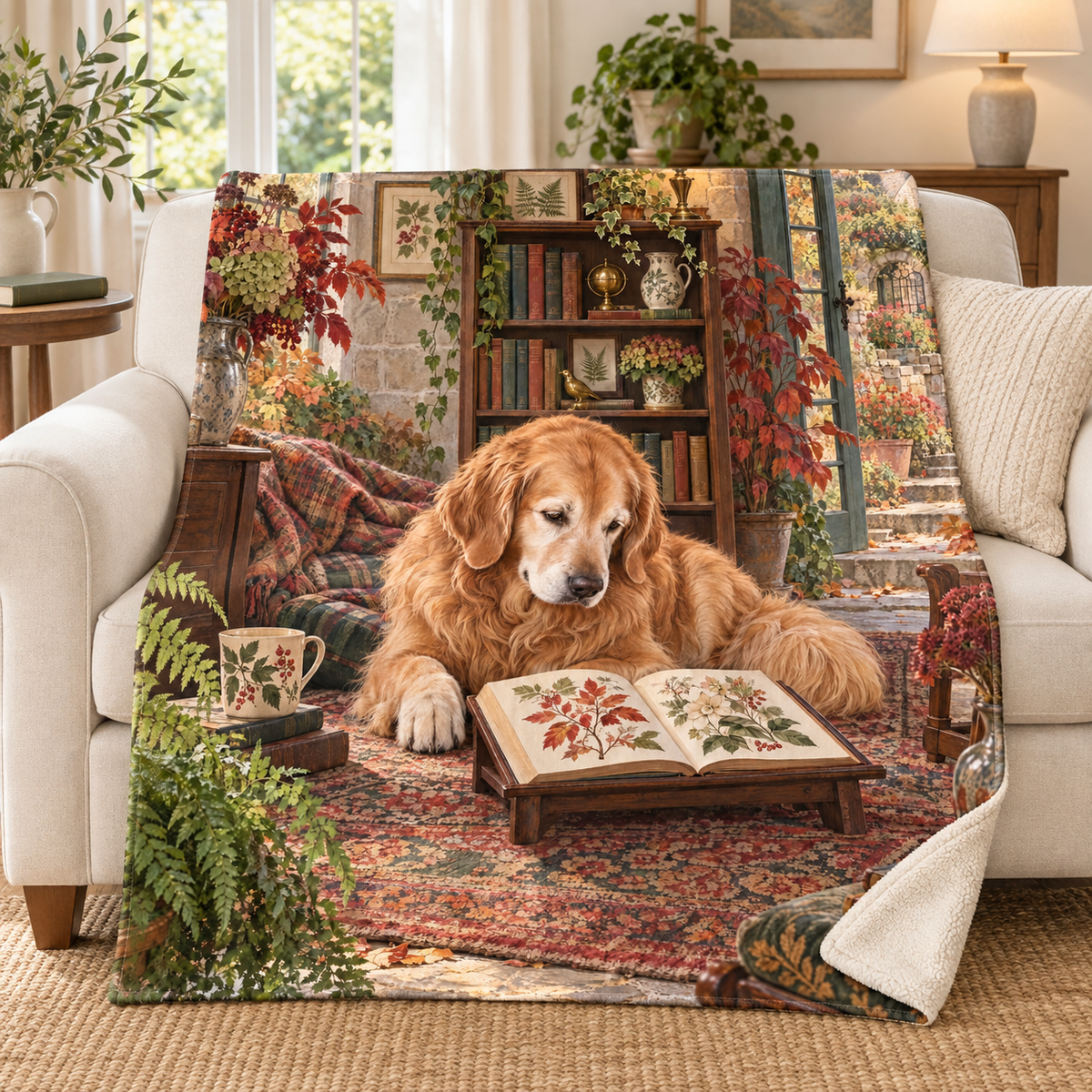 Ivy Study Nook blanket, on a sofa
