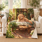 The Garden Room blanket, on a sofa